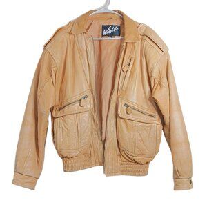 Winlit Leather Bomber Jacket Mens M Camel Tan Vtg Pilot Flight Zip Pocket Soft